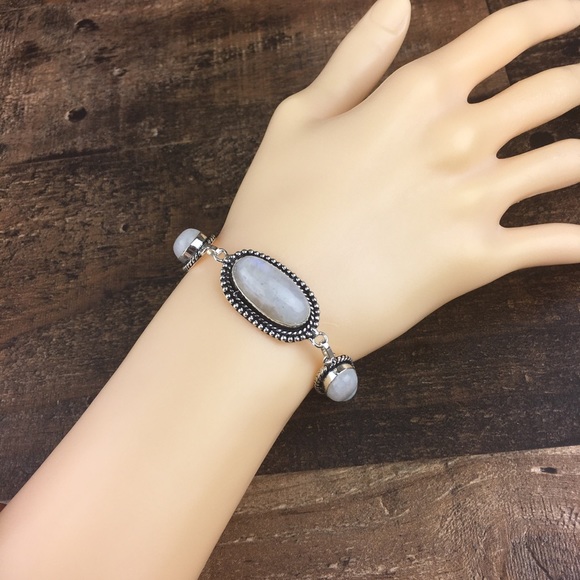 New Moonstone Crystal Silver Toggle Bracelet 7”, 7.75” - Picture 10 of 12
